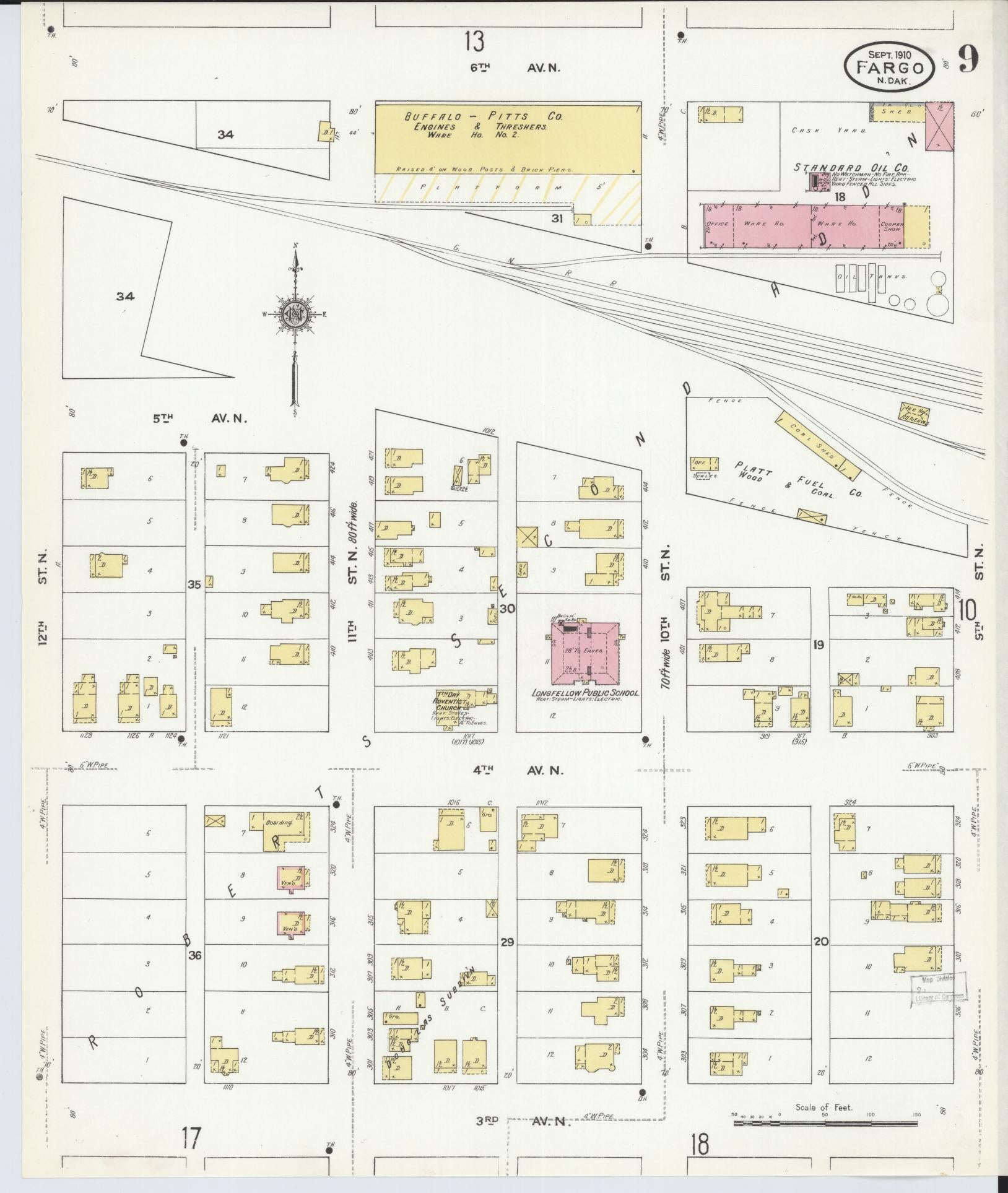 Sanborn Fire Insurance Map from Fargo, Cass County, North Dakota (1910), Sheet #0009 - Complete Map Set gallery image, historic Sanborn map, vintage wall art, North Dakota North Dakota
