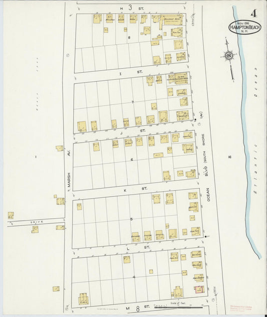 Sanborn Fire Insurance Map from Hampton Beach, Rockingham County, New Hampshire (1916), Sheet #0004 - Historic Sanborn Fire Insurance Map Print, vintage old map wall art, antique decor, genealogy gift, New Hampshire New Hampshire map