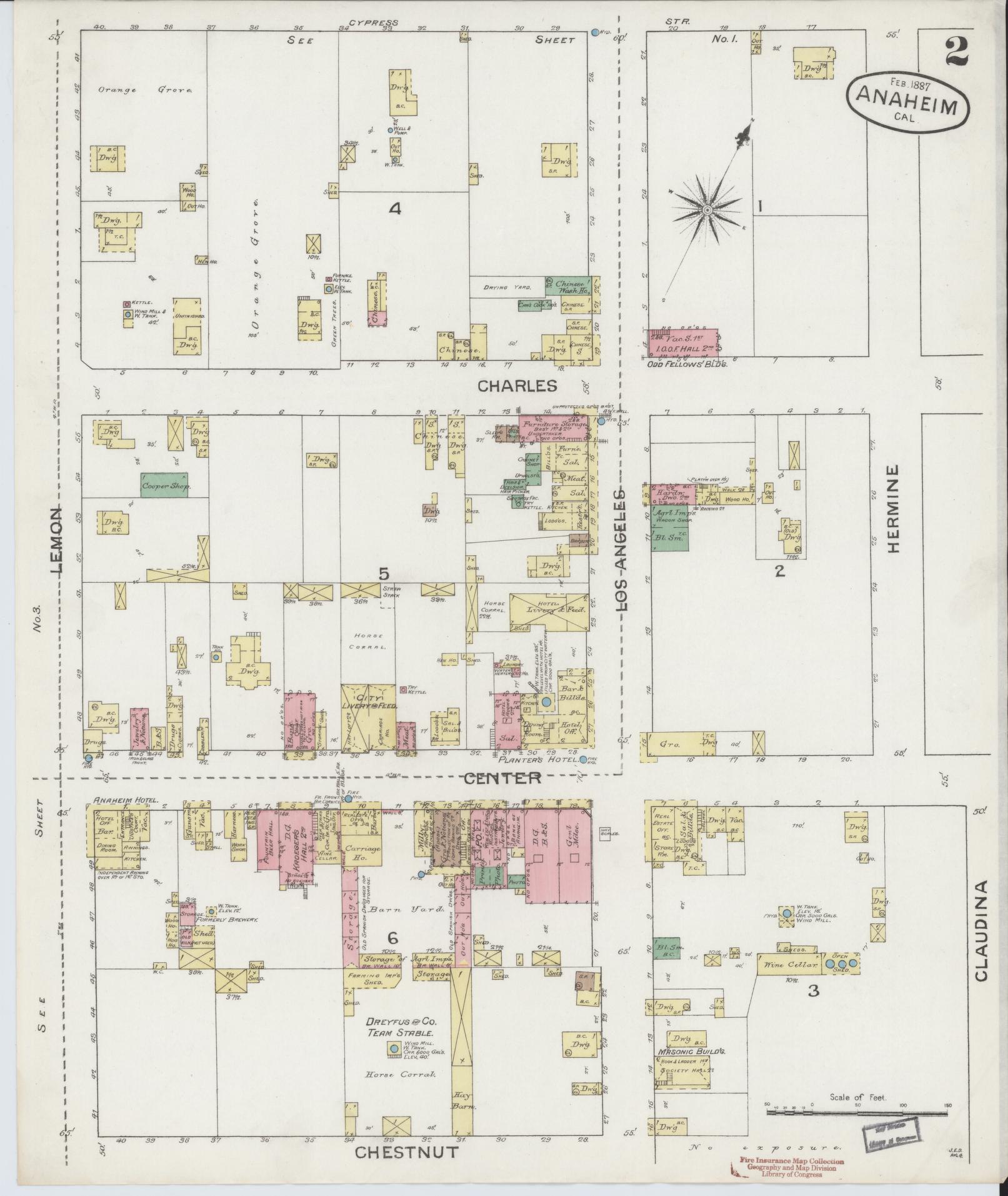 Sanborn Fire Insurance Map from Anaheim, Orange County, California (1887), Sheet #0002 - Historic Sanborn Fire Insurance Map Print, vintage old map wall art, antique decor, genealogy gift, California California map