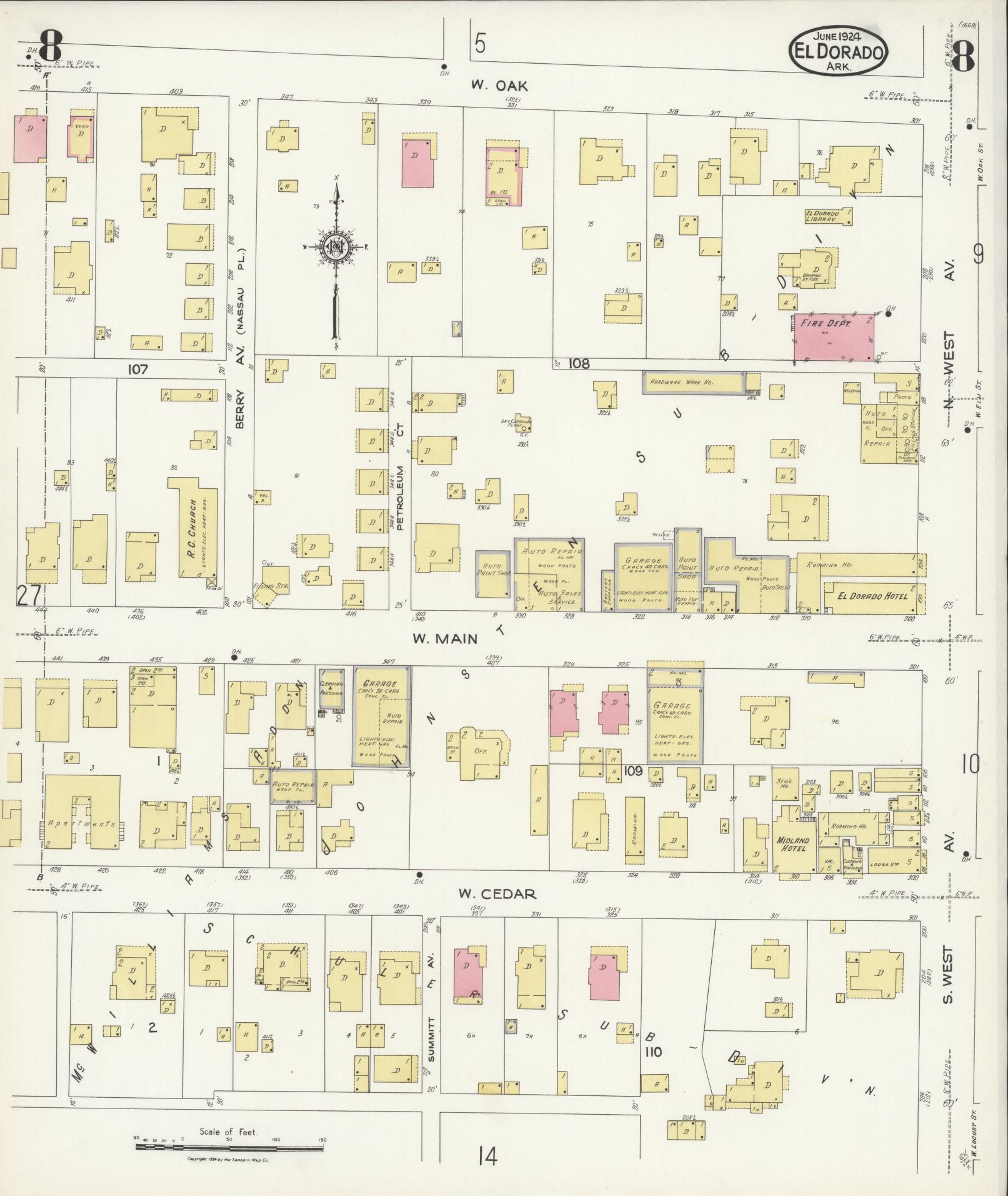 Sanborn Fire Insurance Map from El Dorado, Union County, Arkansas (1924), Sheet #0008 - Complete Map Set gallery image, historic Sanborn map, vintage wall art, Arkansas Arkansas