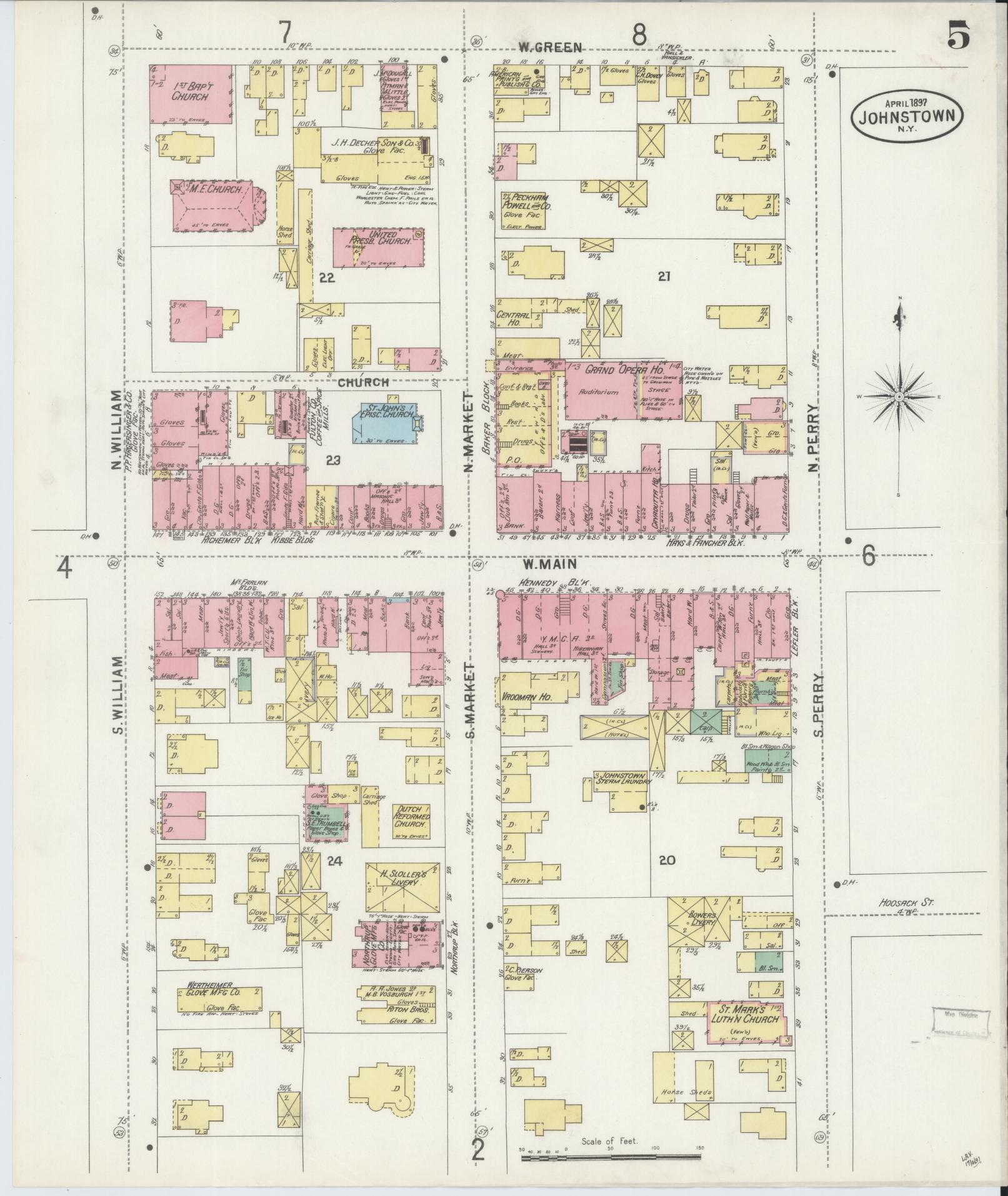 Sanborn Fire Insurance Map from Johnstown, Fulton County, New York (1897), Sheet #0005 - Complete Map Set gallery image, historic Sanborn map, vintage wall art, New York New York