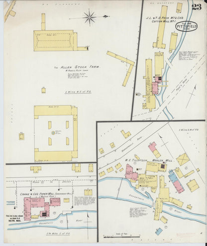 Sanborn Fire Insurance Map from Pittsfield, Berkshire County, Massachusetts (1895), Sheet #0023 - Historic Sanborn Fire Insurance Map Print, vintage old map wall art, antique decor, genealogy gift, Massachusetts Massachusetts map