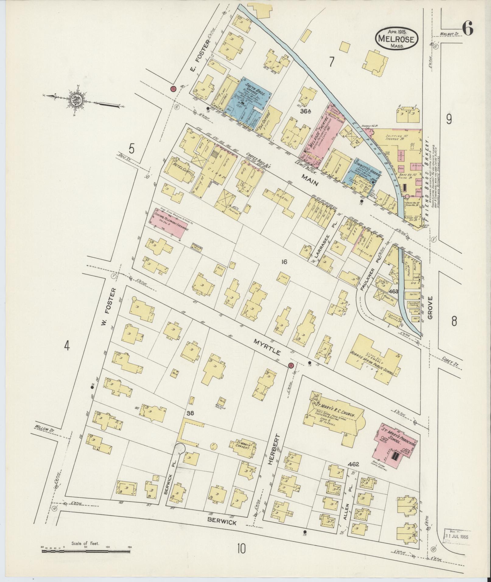 Sanborn Fire Insurance Map from Melrose, Middlesex County, Massachusetts (1915), Sheet #0006 - Complete Map Set gallery image, historic Sanborn map, vintage wall art, Massachusetts Massachusetts