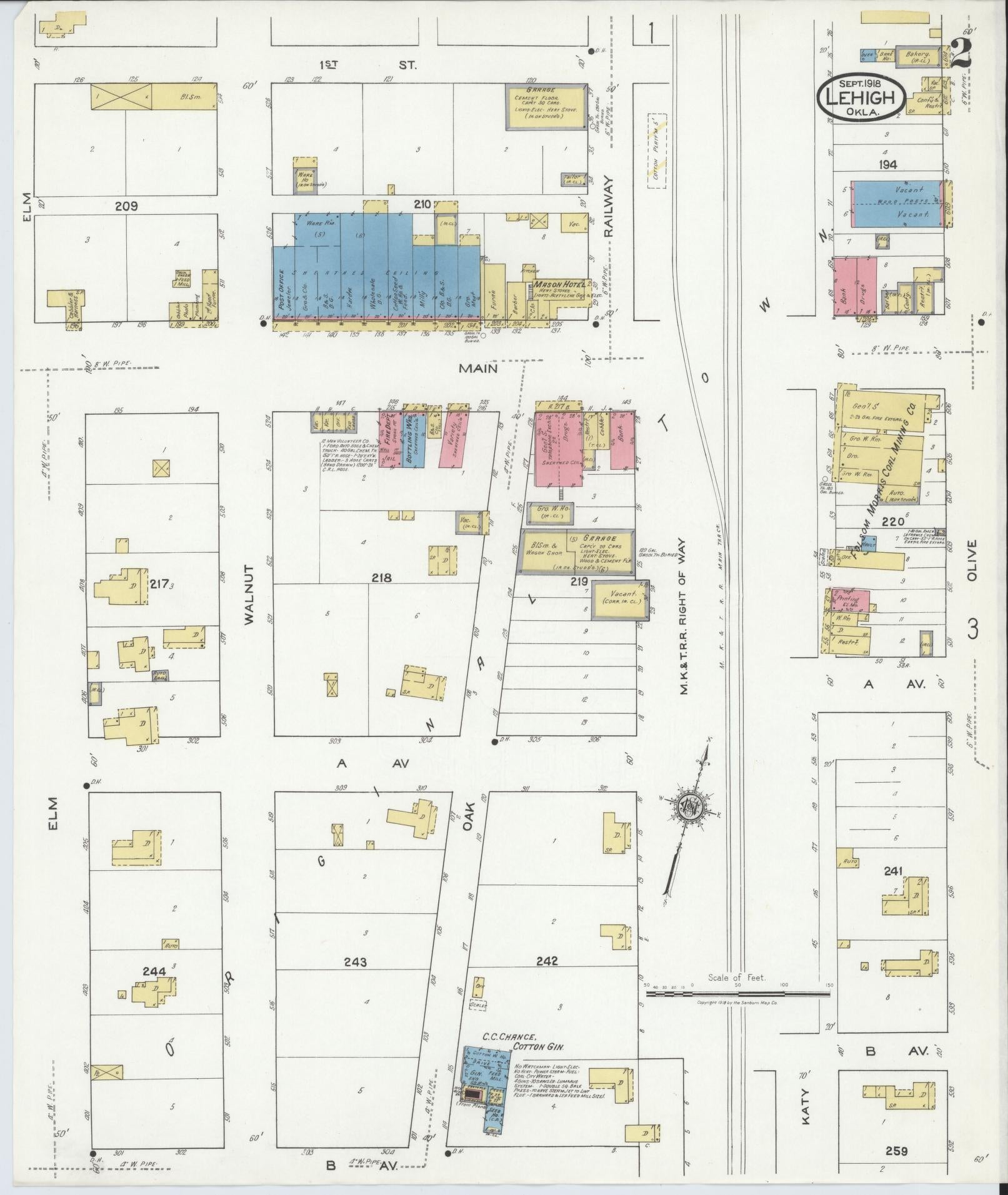 Sanborn Fire Insurance Map from Lehigh, Coal County, Oklahoma (1918), Sheet #0002 - Historic Sanborn Fire Insurance Map Print, vintage old map wall art, antique decor, genealogy gift, Oklahoma Oklahoma map