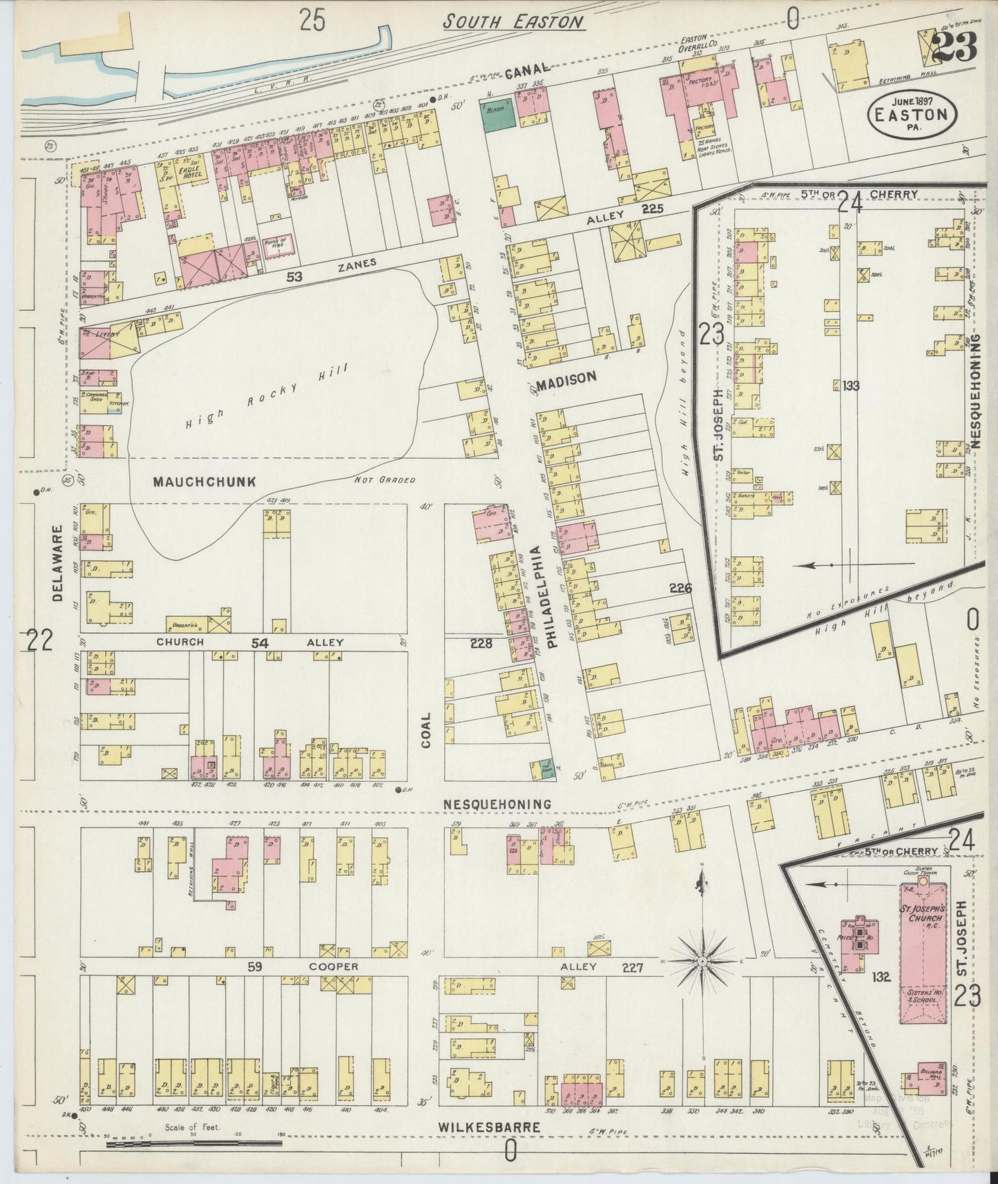 Sanborn Fire Insurance Map from Easton, Northampton County, Pennsylvania (1897), Sheet #0023 - Historic Sanborn Fire Insurance Map Print, vintage old map wall art, antique decor, genealogy gift, Pennsylvania Pennsylvania map