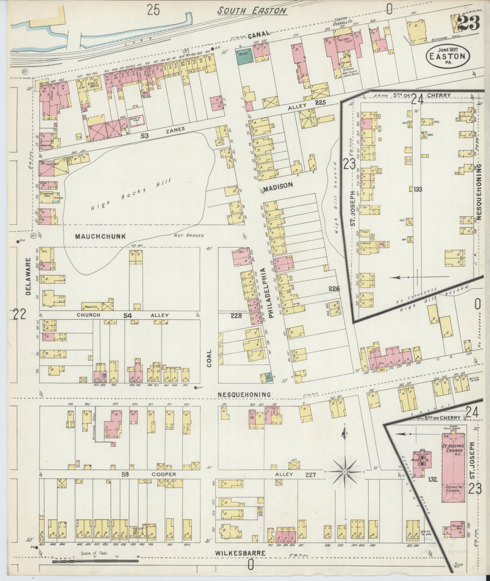 Sanborn Fire Insurance Map from Easton, Northampton County, Pennsylvania (1897), Sheet #0023 - Historic Sanborn Fire Insurance Map Print, vintage old map wall art, antique decor, genealogy gift, Pennsylvania Pennsylvania map