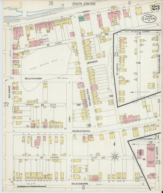 Sanborn Fire Insurance Map from Easton, Northampton County, Pennsylvania (1897), Sheet #0023 - Historic Sanborn Fire Insurance Map Print, vintage old map wall art, antique decor, genealogy gift, Pennsylvania Pennsylvania map