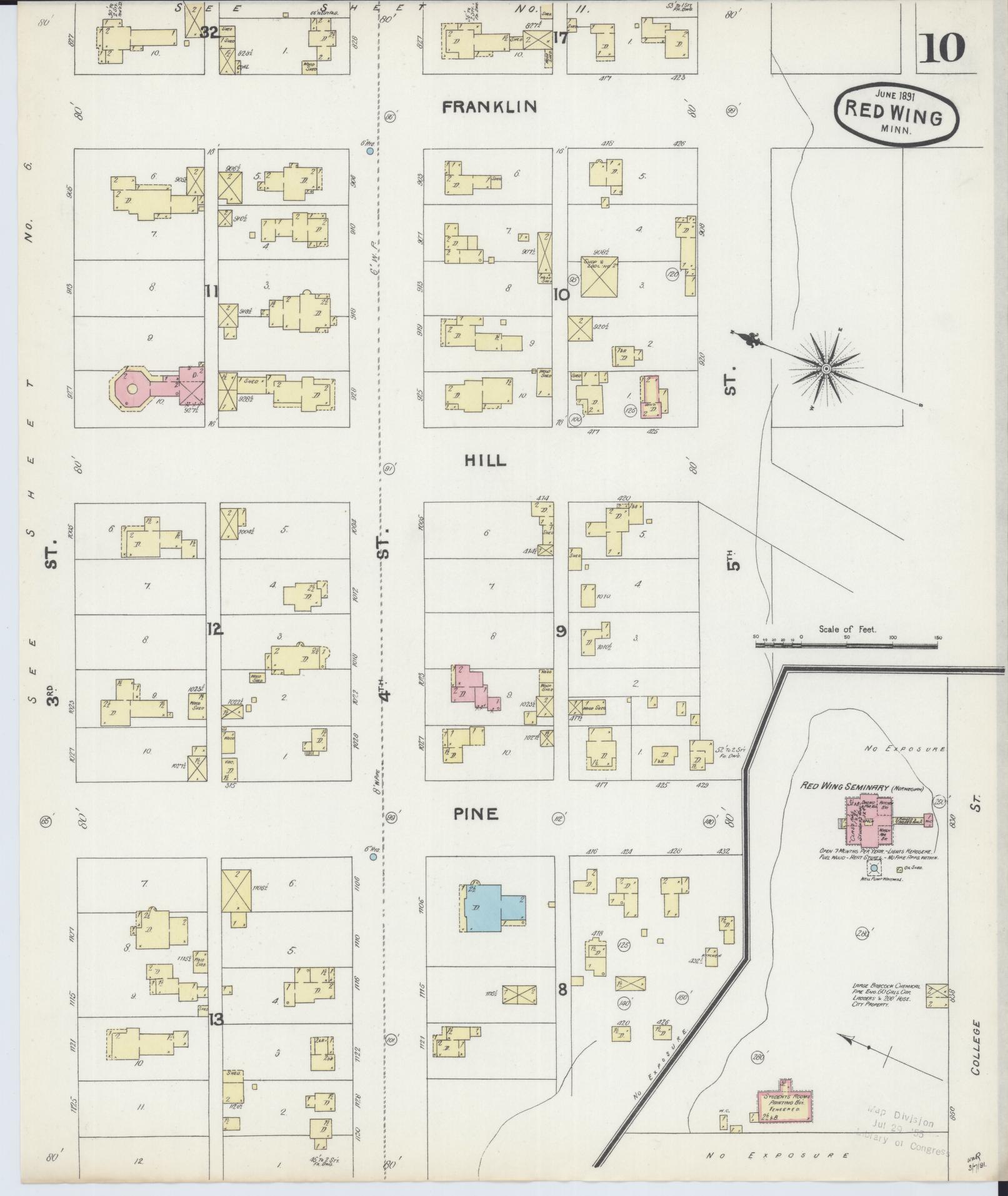 Sanborn Fire Insurance Map from Red Wing, Goodhue County, Minnesota (1891), Sheet #0010 - Historic Sanborn Fire Insurance Map Print, vintage old map wall art, antique decor, genealogy gift, Minnesota Minnesota map