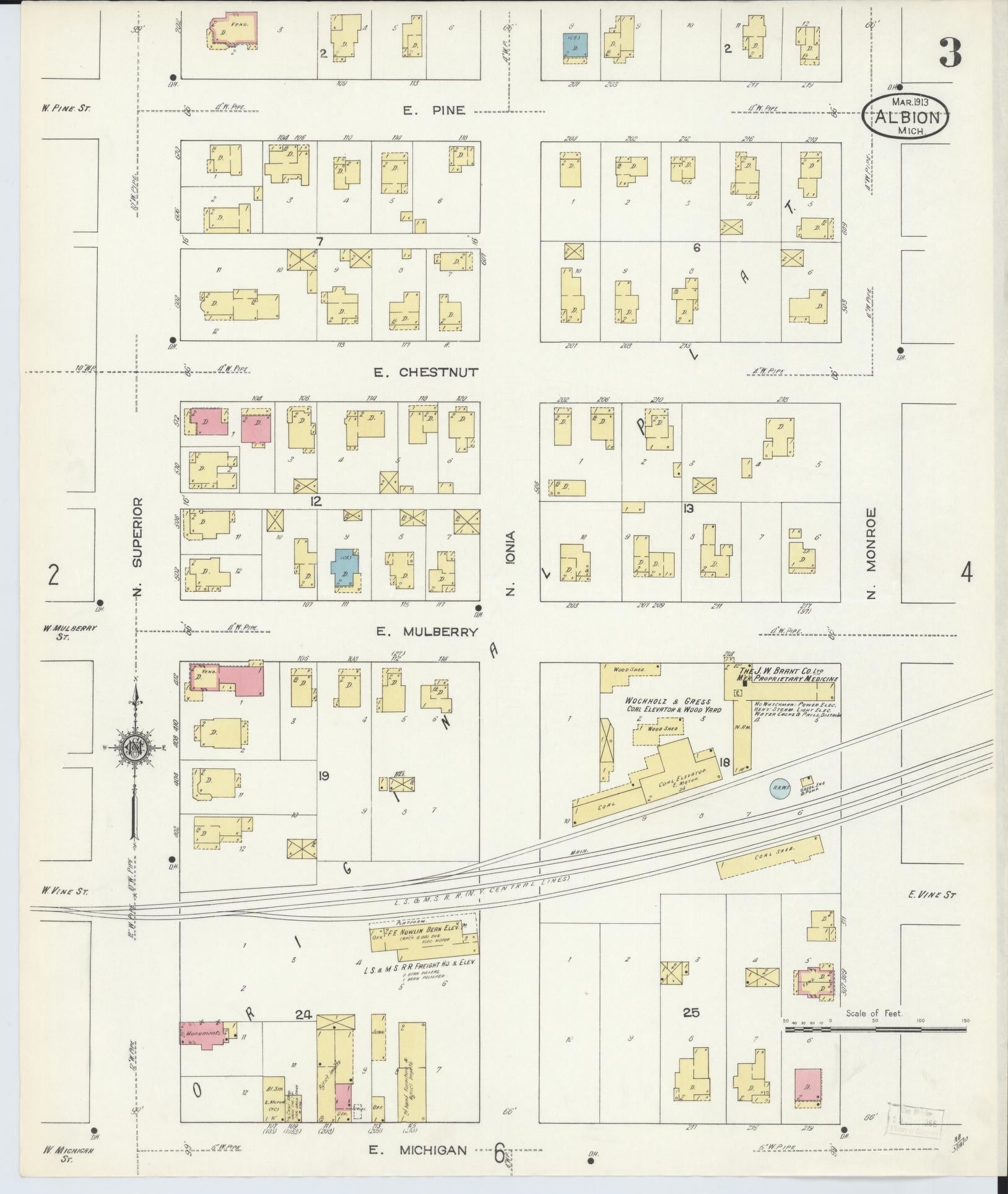 Sanborn Fire Insurance Map from Albion, Calhoun County, Michigan (1913), Sheet #0003 - Complete Map Set gallery image, historic Sanborn map, vintage wall art, Michigan Michigan