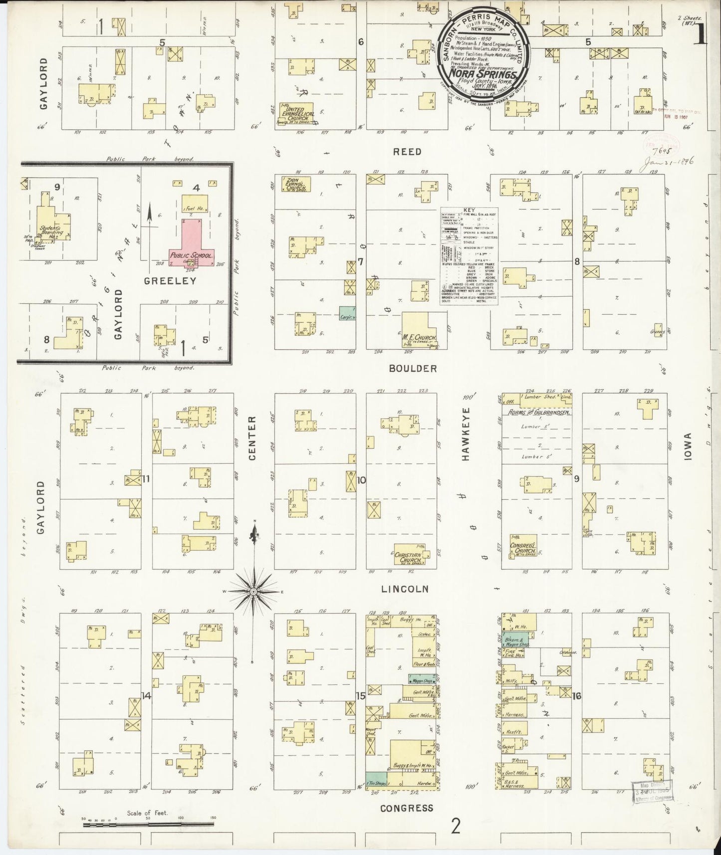 Sanborn Fire Insurance Map from Nora Springs, Floyd County, Iowa (1896), Sheet #0001 - Historic Sanborn Fire Insurance Map Print