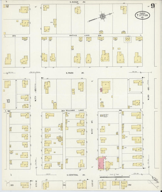 Sanborn Fire Insurance Map from Tifton, Tift County, Georgia (1912), Sheet #0009 - Historic Sanborn Fire Insurance Map Print, vintage old map wall art, antique decor, genealogy gift, Georgia Georgia map