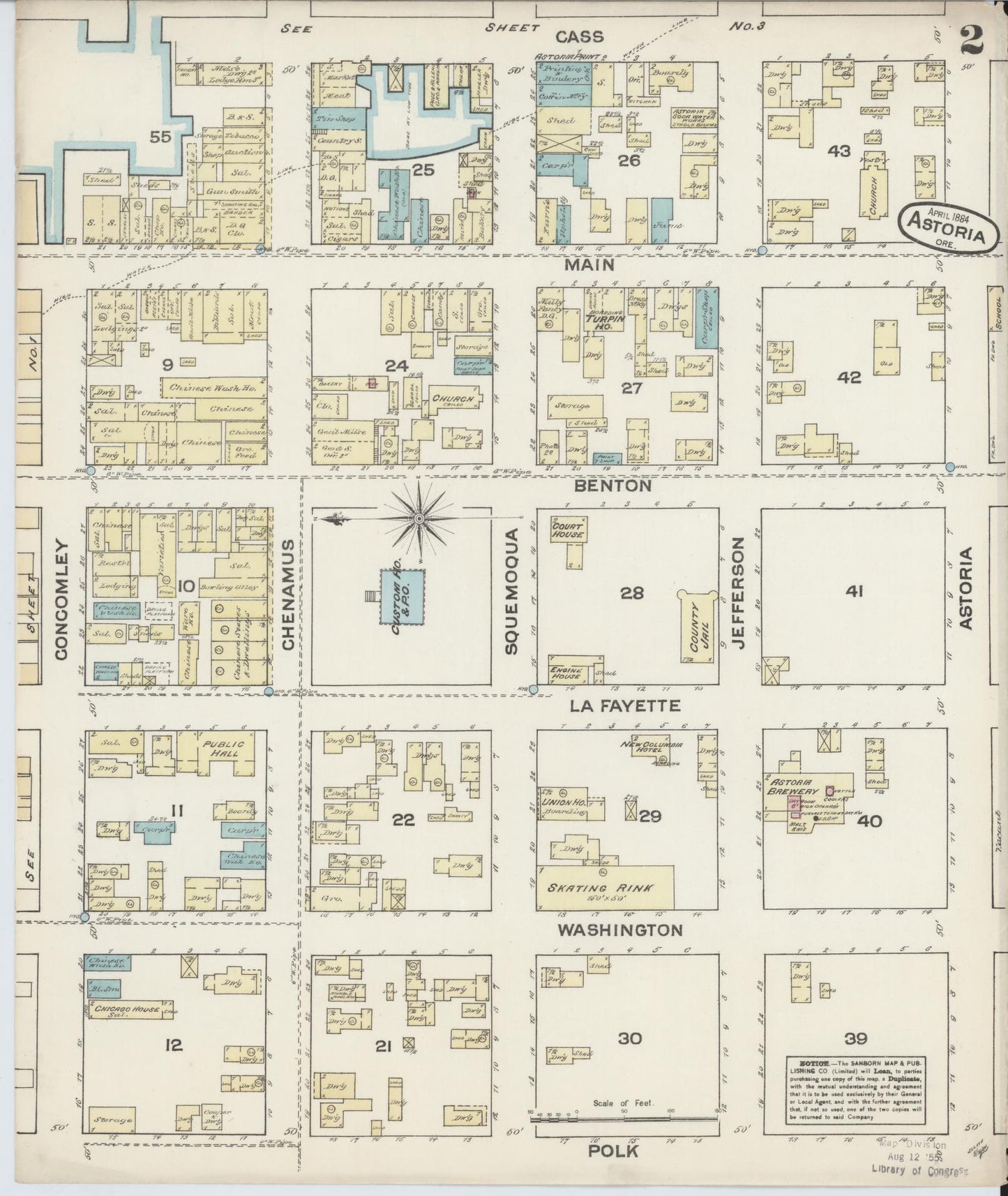 Sanborn Fire Insurance Map from Astoria, Clatsop County, Oregon (1884), Sheet #0002 - Complete Map Set gallery image, historic Sanborn map, vintage wall art, Oregon Oregon