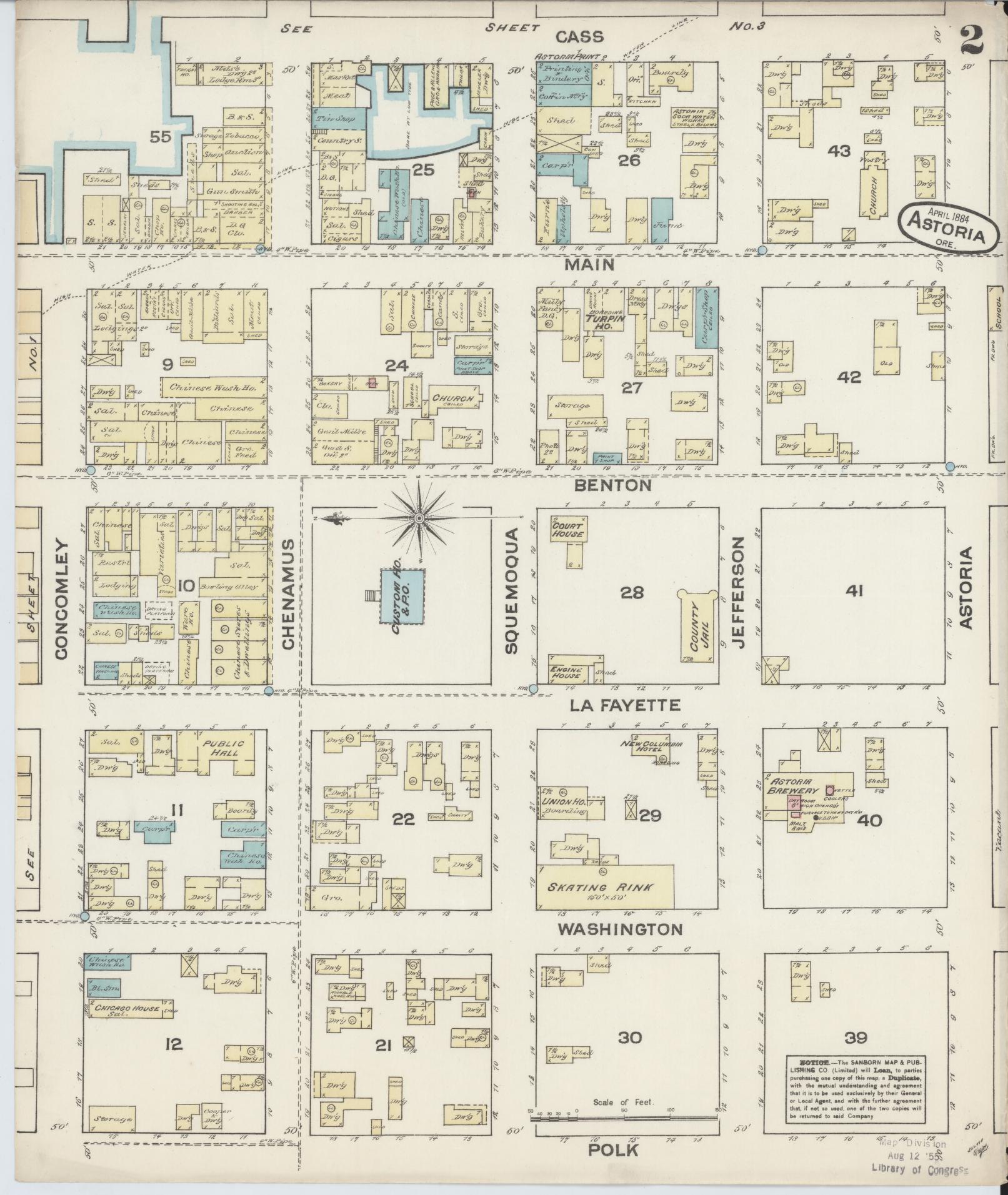 Sanborn Fire Insurance Map from Astoria, Clatsop County, Oregon (1884), Sheet #0002 - Complete Map Set gallery image, historic Sanborn map, vintage wall art, Oregon Oregon