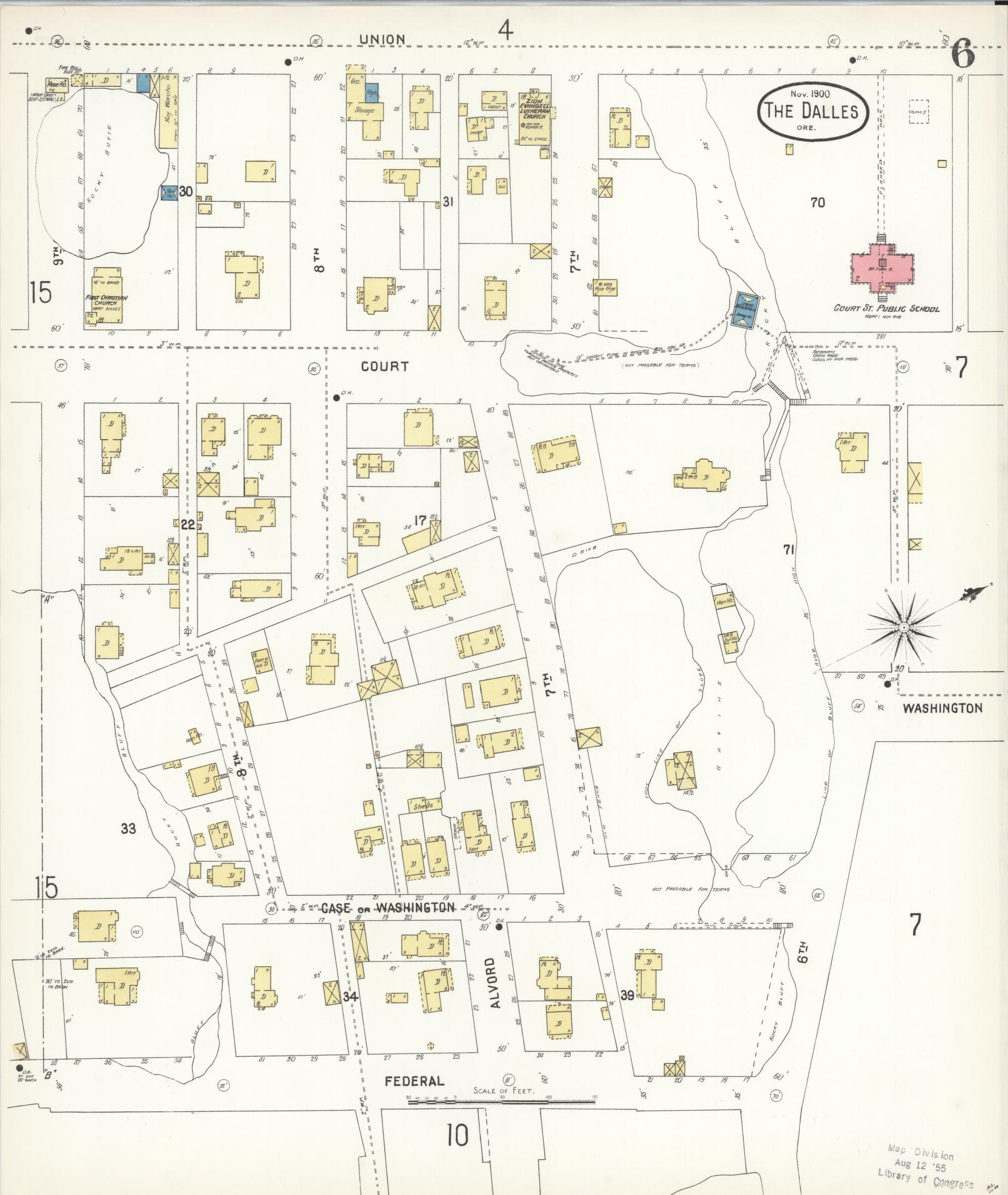 Sanborn Fire Insurance Map from The Dalles, Wasco County, Oregon (1900), Sheet #0006 - Historic Sanborn Fire Insurance Map Print, vintage old map wall art, antique decor, genealogy gift, Oregon Oregon map