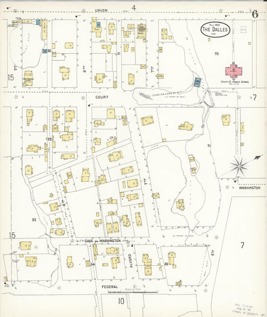 Sanborn Fire Insurance Map from The Dalles, Wasco County, Oregon (1900), Sheet #0006 - Historic Sanborn Fire Insurance Map Print, vintage old map wall art, antique decor, genealogy gift, Oregon Oregon map