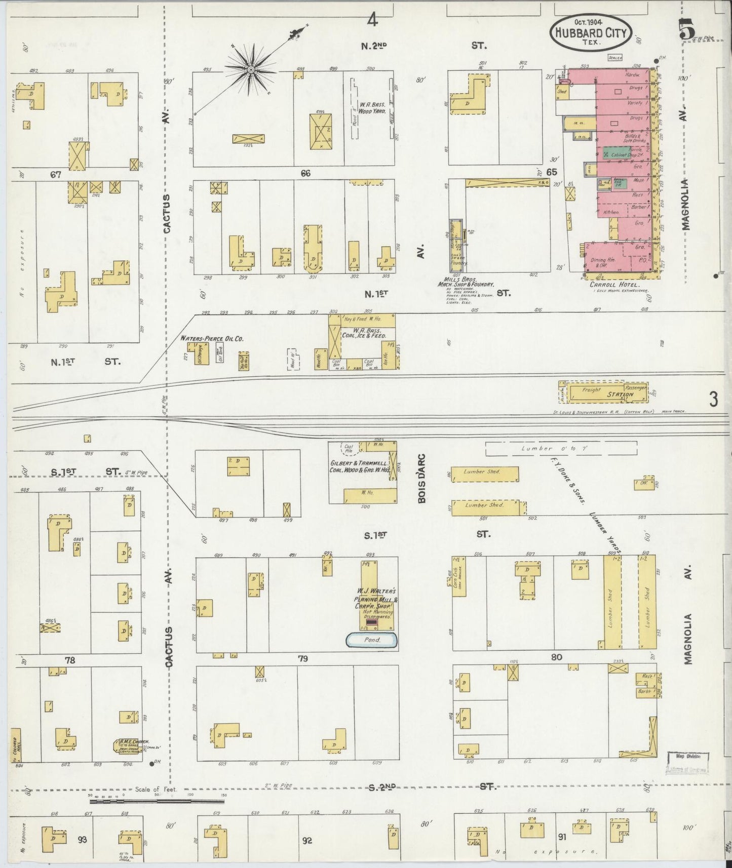 Sanborn Fire Insurance Map from Hubbard, Hill County, Texas (1904), Sheet #0005 - Historic Sanborn Fire Insurance Map Print, vintage old map wall art, antique decor, genealogy gift, Texas Texas map