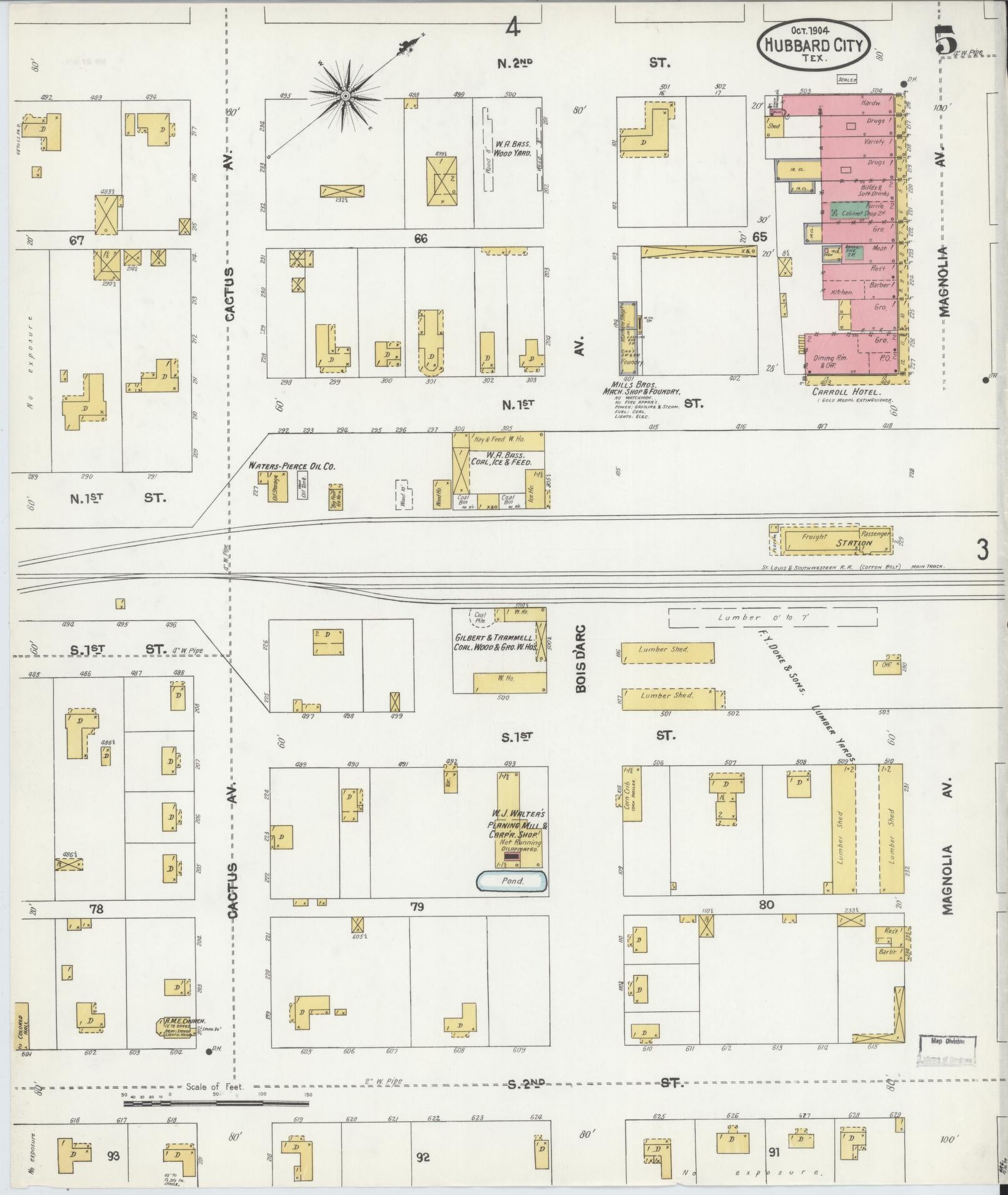 Sanborn Fire Insurance Map from Hubbard, Hill County, Texas (1904), Sheet #0005 - Historic Sanborn Fire Insurance Map Print, vintage old map wall art, antique decor, genealogy gift, Texas Texas map