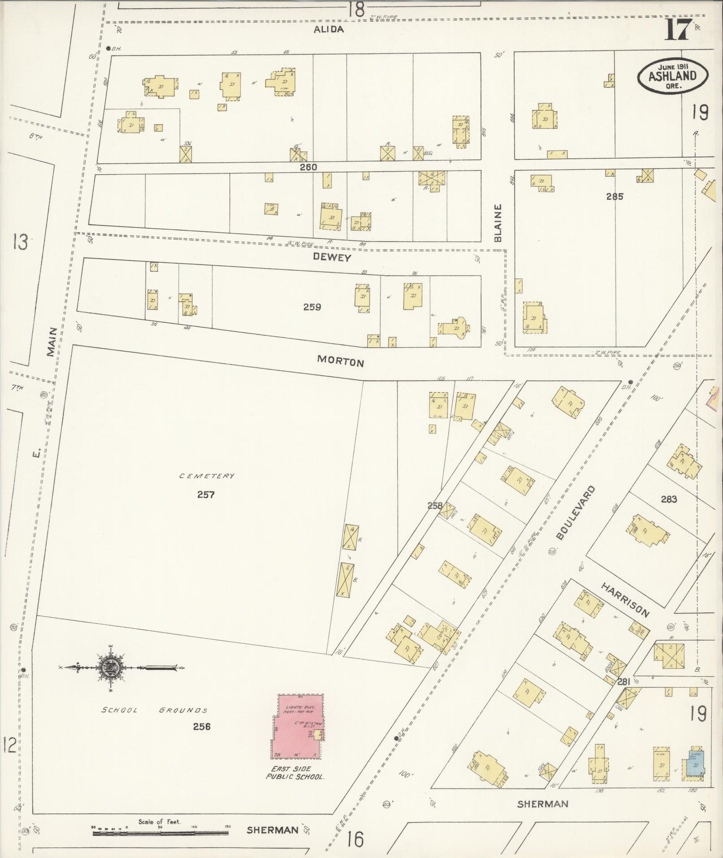 Sanborn Fire Insurance Map from Ashland, Jackson County, Oregon (1911), Sheet #0017 - Historic Sanborn Fire Insurance Map Print, vintage old map wall art, antique decor, genealogy gift, Oregon Oregon map