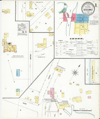 Sanborn Fire Insurance Map from Vergennes, Addison County, Vermont (1905), Sheet #0001 - Complete Map Set gallery image, historic Sanborn map, vintage wall art, Vermont Vermont