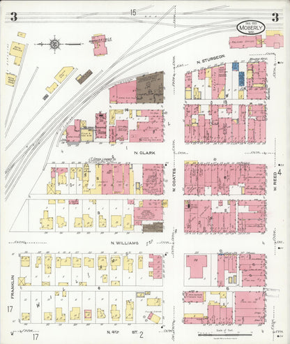 Sanborn Fire Insurance Map from Moberly, Randolph County, Missouri (1923), Sheet #0003 - Historic Sanborn Fire Insurance Map Print, vintage old map wall art, antique decor, genealogy gift, Missouri Missouri map