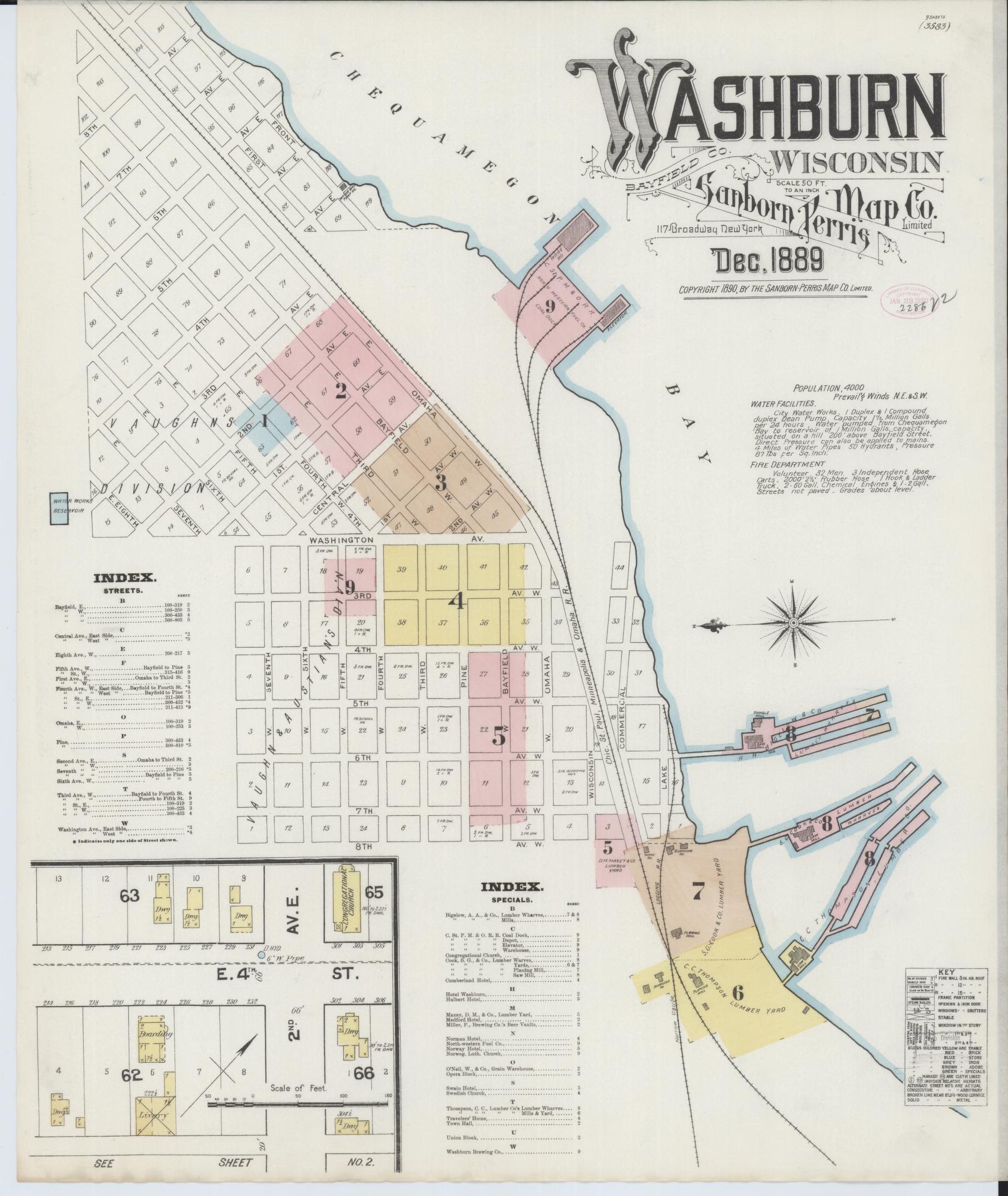 Sanborn Fire Insurance Map from Washburn, Bayfield County, Wisconsin (1889), Sheet #0001 - Complete Map Set gallery image, historic Sanborn map, vintage wall art, Wisconsin Wisconsin