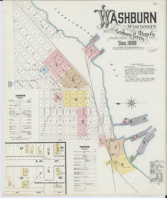 Sanborn Fire Insurance Map from Washburn, Bayfield County, Wisconsin (1889), Sheet #0001 - Complete Map Set gallery image, historic Sanborn map, vintage wall art, Wisconsin Wisconsin