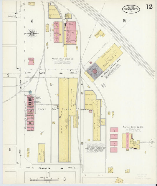 Sanborn Fire Insurance Map from Ellwood City, Lawrence County, Pennsylvania (1908), Sheet #0012 - Historic Sanborn Fire Insurance Map Print, vintage old map wall art, antique decor, genealogy gift, Pennsylvania Pennsylvania map