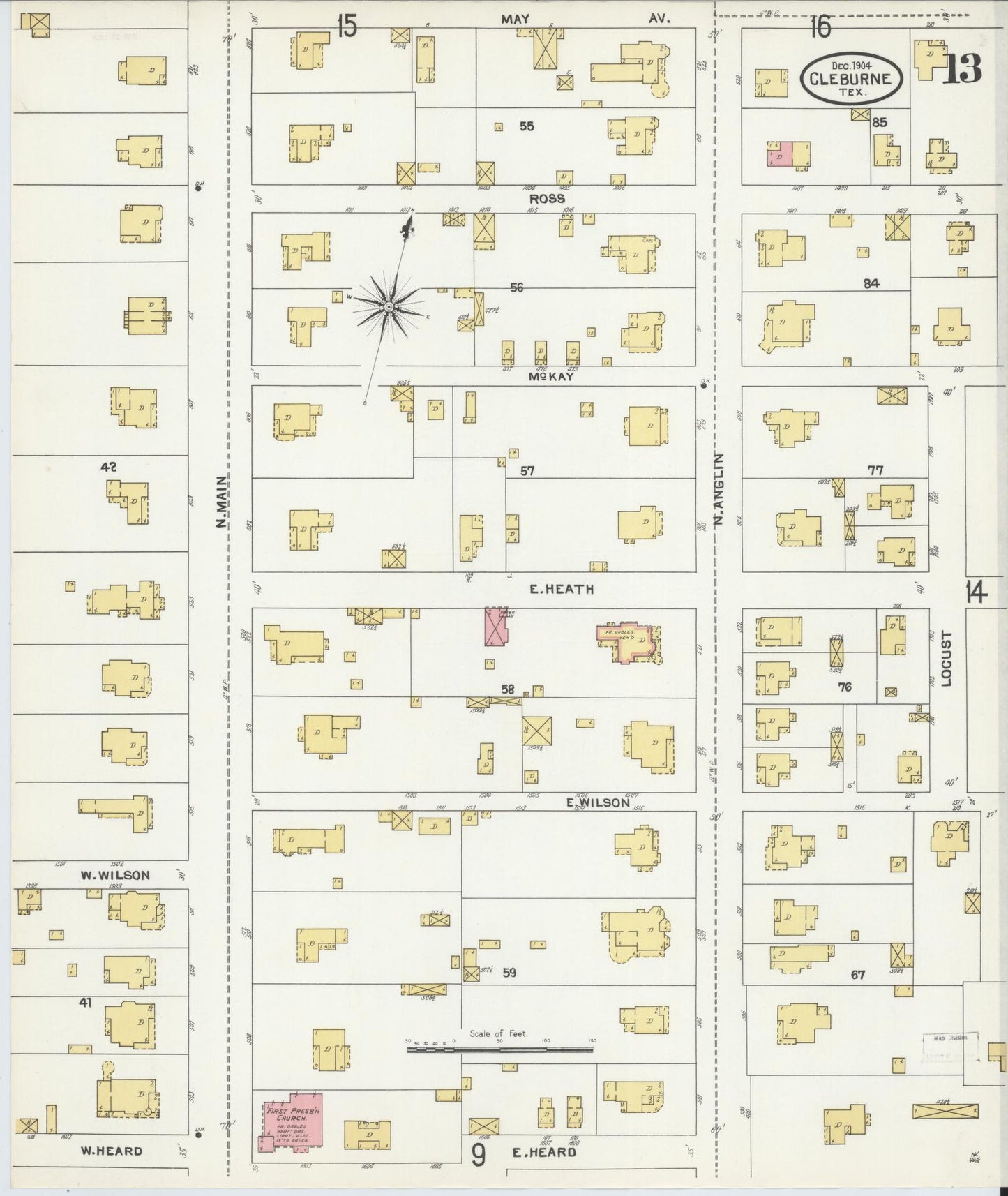 Sanborn Fire Insurance Map from Cleburne, Johnson County, Texas (1904), Sheet #0013 - Historic Sanborn Fire Insurance Map Print, vintage old map wall art, antique decor, genealogy gift, Texas Texas map