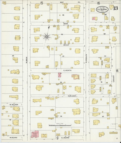 Sanborn Fire Insurance Map from Cleburne, Johnson County, Texas (1904), Sheet #0013 - Historic Sanborn Fire Insurance Map Print, vintage old map wall art, antique decor, genealogy gift, Texas Texas map