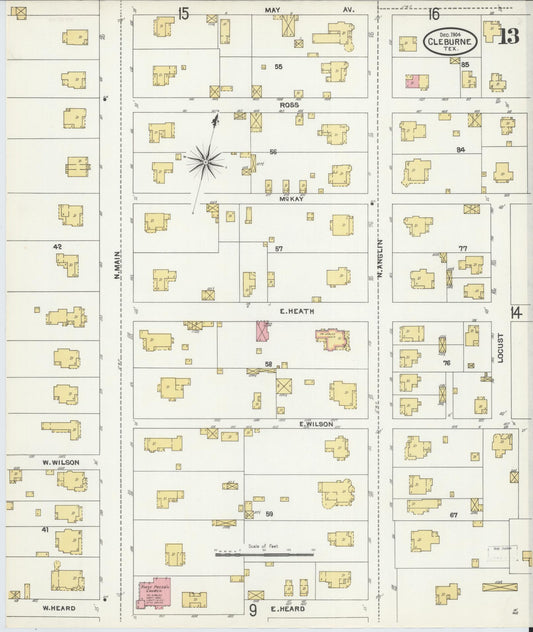 Sanborn Fire Insurance Map from Cleburne, Johnson County, Texas (1904), Sheet #0013 - Historic Sanborn Fire Insurance Map Print, vintage old map wall art, antique decor, genealogy gift, Texas Texas map
