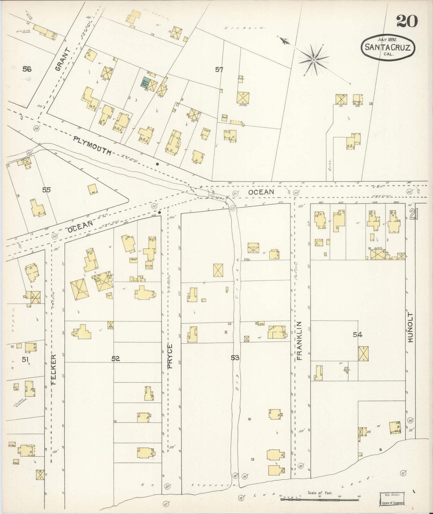 Sanborn Fire Insurance Map from Santa Cruz, Santa Cruz County, California (1892), Sheet #0020 - Complete Map Set gallery image, historic Sanborn map, vintage wall art, California California