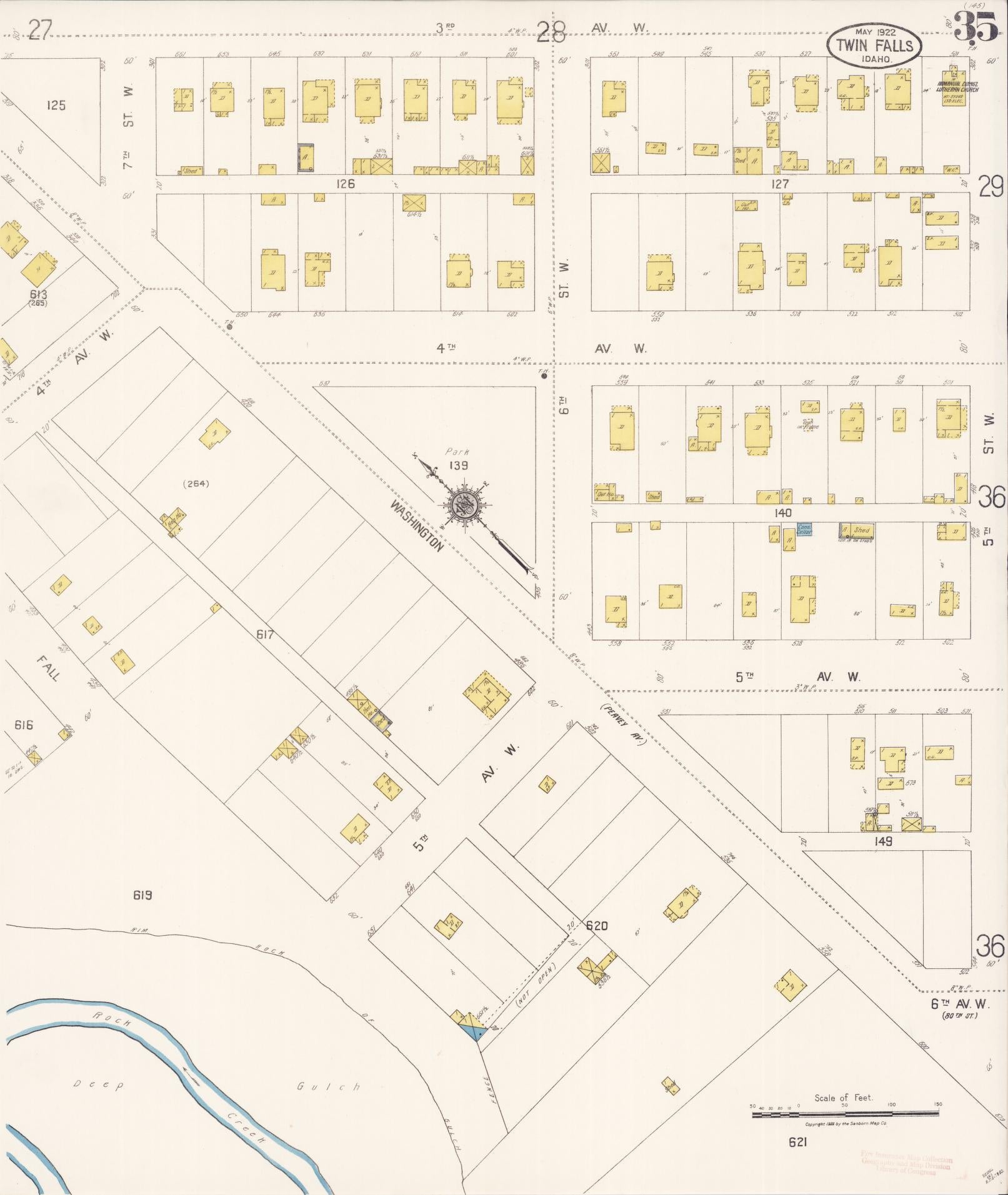 Sanborn Fire Insurance Map from Twin Falls, Twin Falls County, Idaho (1922), Sheet #0035 - Historic Sanborn Fire Insurance Map Print, vintage old map wall art, antique decor, genealogy gift, Falls Idaho map