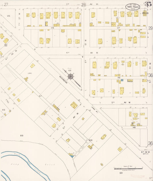 Sanborn Fire Insurance Map from Twin Falls, Twin Falls County, Idaho (1922), Sheet #0035 - Historic Sanborn Fire Insurance Map Print, vintage old map wall art, antique decor, genealogy gift, Falls Idaho map