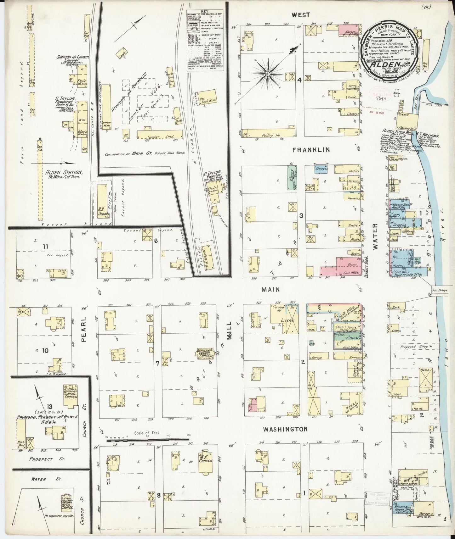 Sanborn Fire Insurance Map from Alden, Hardin County, Iowa (1896), Sheet #0001 - Historic Sanborn Fire Insurance Map Print, vintage old map wall art