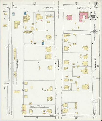 Sanborn Fire Insurance Map from Shelby, Cleveland County, North Carolina (1921), Sheet #0005 - Historic Sanborn Fire Insurance Map Print, vintage old map wall art, antique decor, genealogy gift, North Carolina North Carolina map