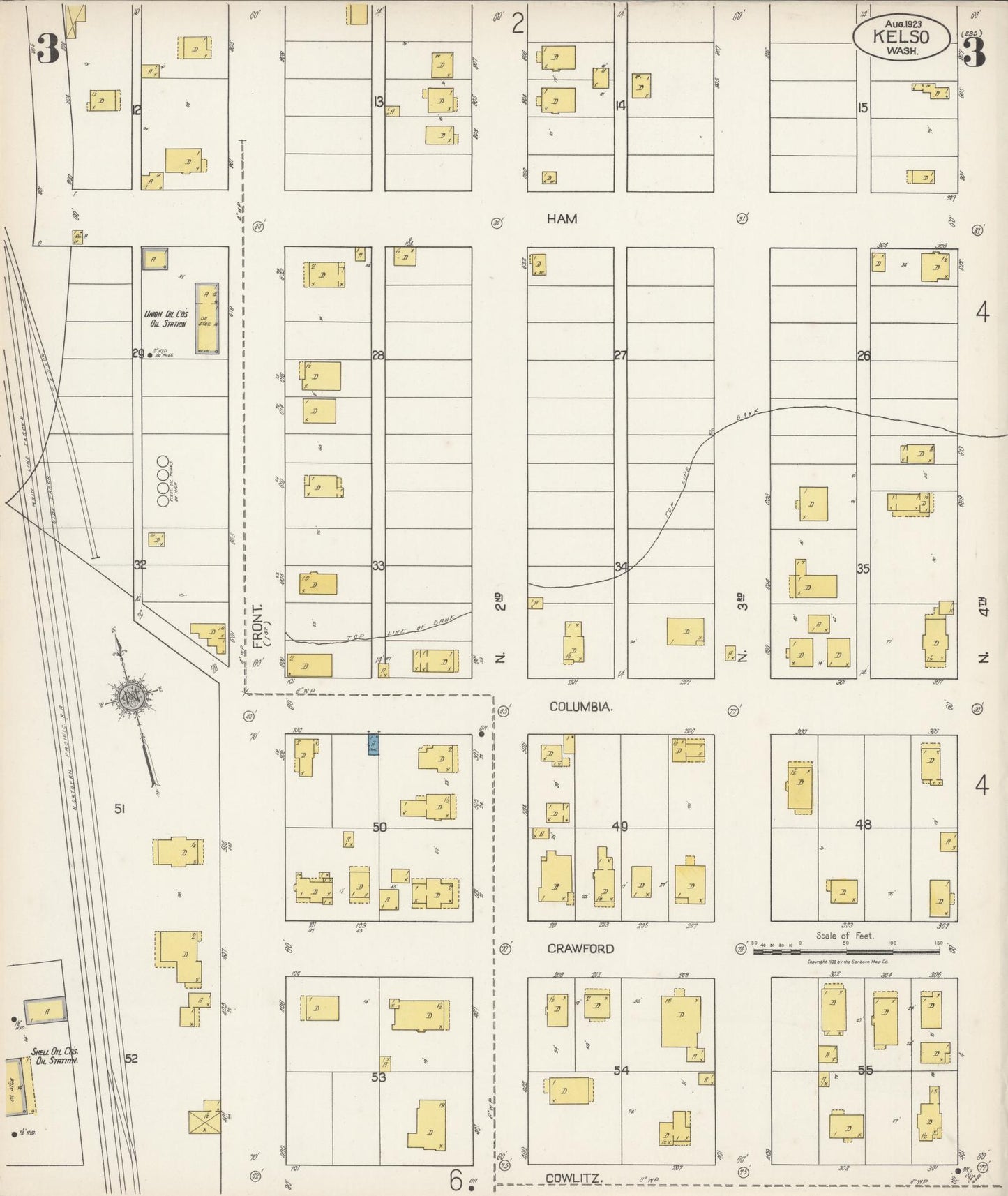 Sanborn Fire Insurance Map from Kelso, Cowlitz County, Washington (1923), Sheet #0003 - Complete Map Set gallery image, historic Sanborn map, vintage wall art, Washington Washington