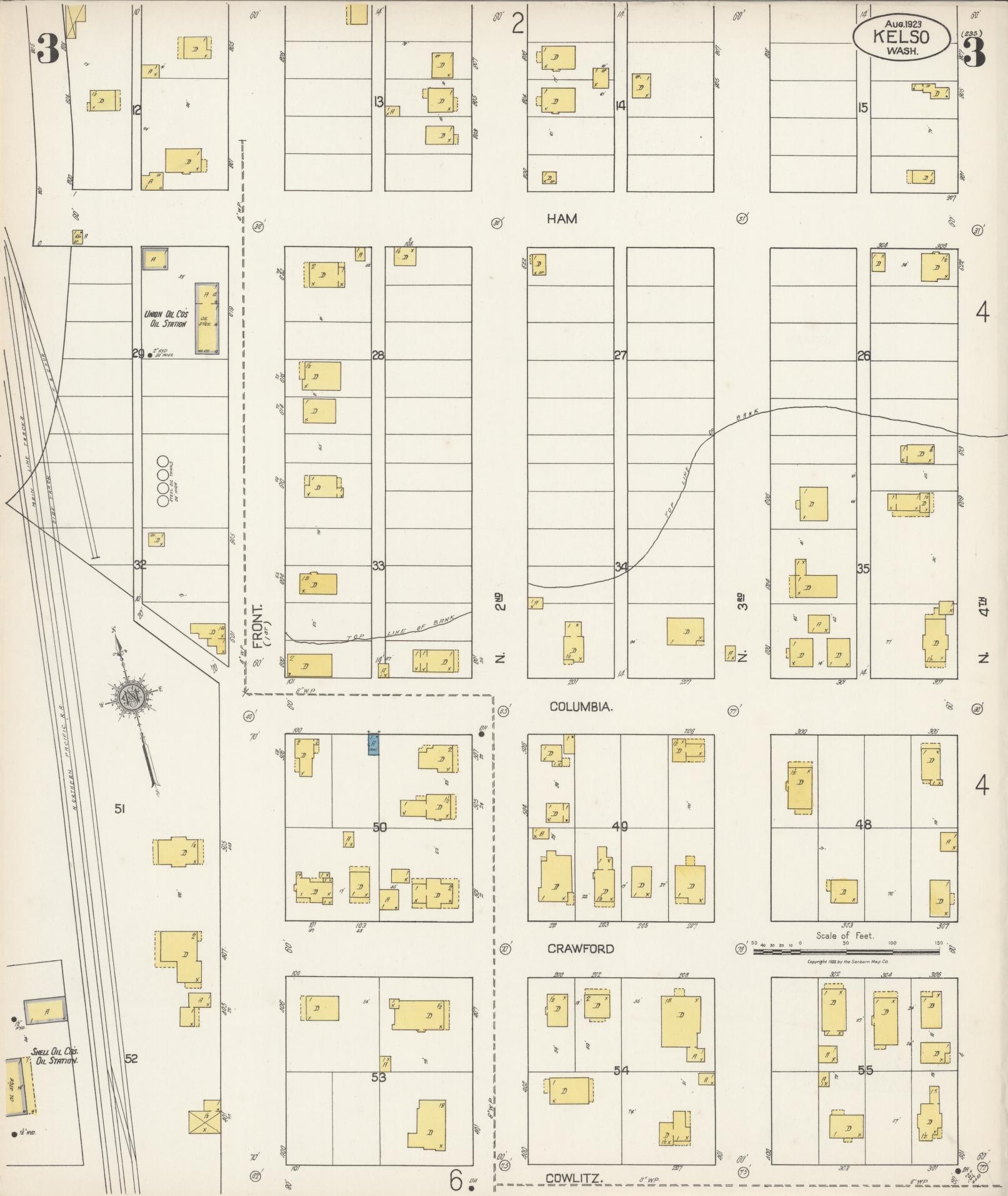 Sanborn Fire Insurance Map from Kelso, Cowlitz County, Washington (1923), Sheet #0003 - Complete Map Set gallery image, historic Sanborn map, vintage wall art, Washington Washington