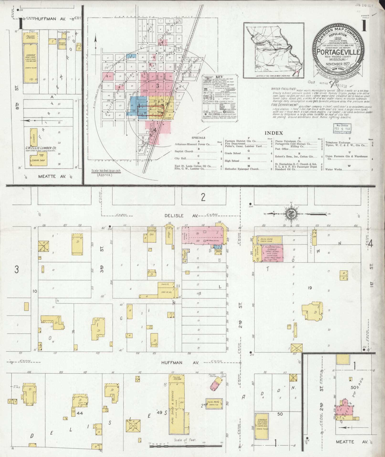 Sanborn Fire Insurance Map from Portageville, New Madrid County, Missouri. (1927) – Historic Sanborn Fire Insurance Map Print
