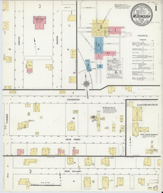 Sanborn Fire Insurance Map from Mcdonough, Henry County, Georgia (1911), Sheet #0001 - Historic Sanborn Fire Insurance Map Print, vintage old map wall art, antique decor, genealogy gift, Georgia Georgia map