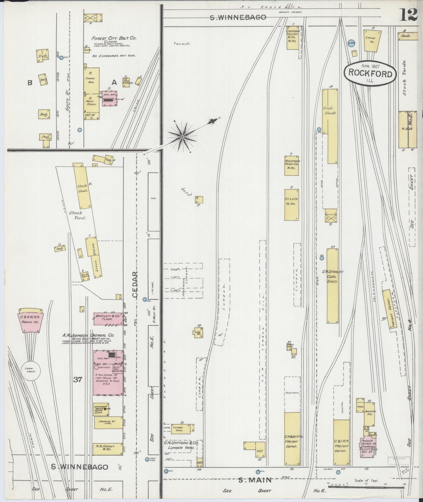 Sanborn Fire Insurance Map from Rockford, Winnebago County, Illinois (1887), Sheet #0012 - Complete Map Set gallery image, historic Sanborn map, vintage wall art, Illinois Illinois