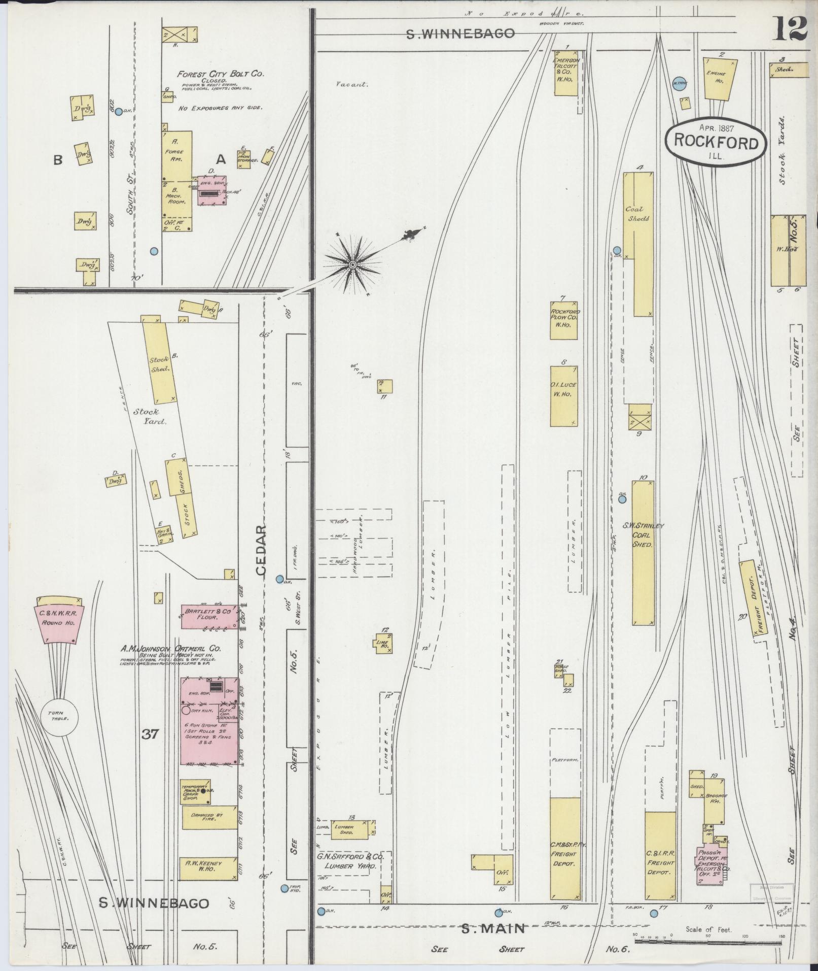 Sanborn Fire Insurance Map from Rockford, Winnebago County, Illinois (1887), Sheet #0012 - Complete Map Set gallery image, historic Sanborn map, vintage wall art, Illinois Illinois