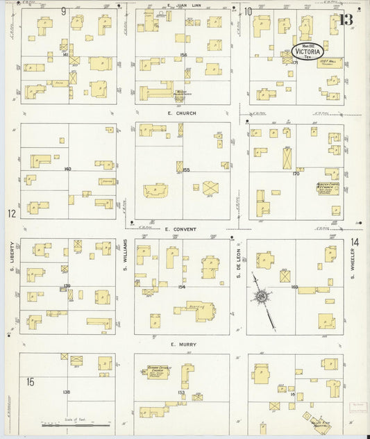 Sanborn Fire Insurance Map from Victoria, Victoria County, Texas (1912), Sheet #0013 - Historic Sanborn Fire Insurance Map Print, vintage old map wall art, antique decor, genealogy gift, Texas Texas map
