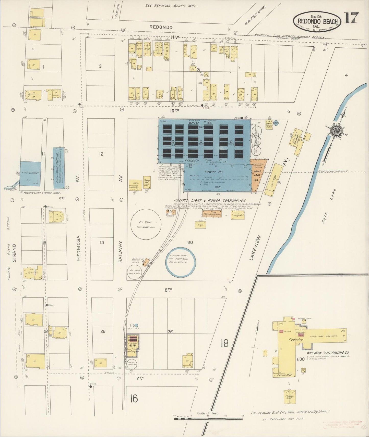 Sanborn Fire Insurance Map from Redondo Beach, Los Angeles County, California (1916), Sheet #0017 - Complete Map Set gallery image, historic Sanborn map, vintage wall art, California California