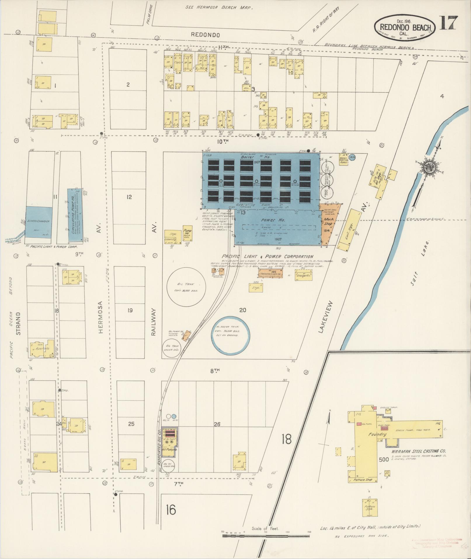 Sanborn Fire Insurance Map from Redondo Beach, Los Angeles County, California (1916), Sheet #0017 - Complete Map Set gallery image, historic Sanborn map, vintage wall art, California California
