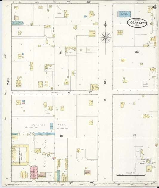 Sanborn Fire Insurance Map from Logan, Cache County, Utah (1890), Sheet #0004 - Historic Sanborn Fire Insurance Map Print, vintage old map wall art, antique decor, genealogy gift, Utah Utah map