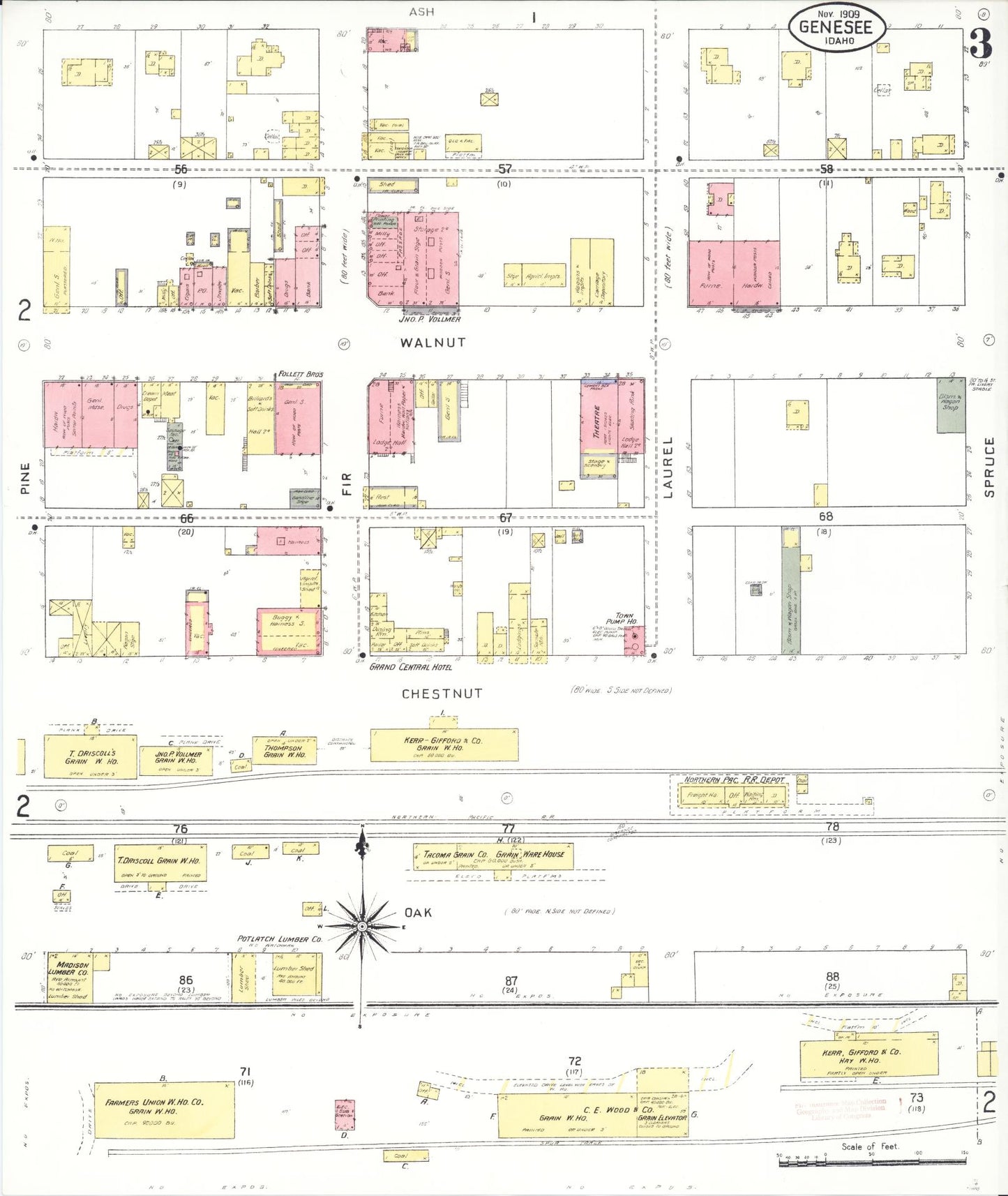 Sanborn Fire Insurance Map from Genesee, Latah County, Idaho (1909), Sheet #0003 - Historic Sanborn Fire Insurance Map Print, vintage old map wall art, antique decor, genealogy gift, Idaho Idaho map