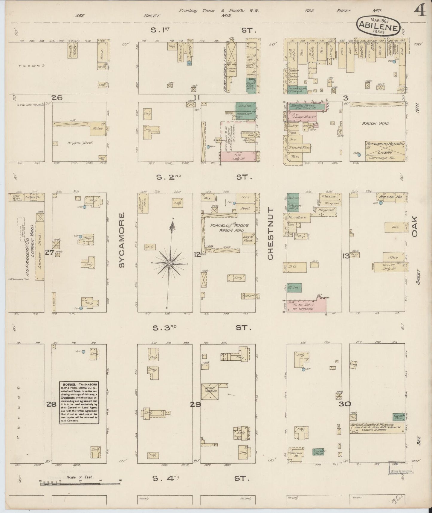Sanborn Fire Insurance Map from Abilene, Taylor County, Texas (1885), Sheet #0004 - Historic Sanborn Fire Insurance Map Print, vintage old map wall art, antique decor, genealogy gift, Texas Texas map