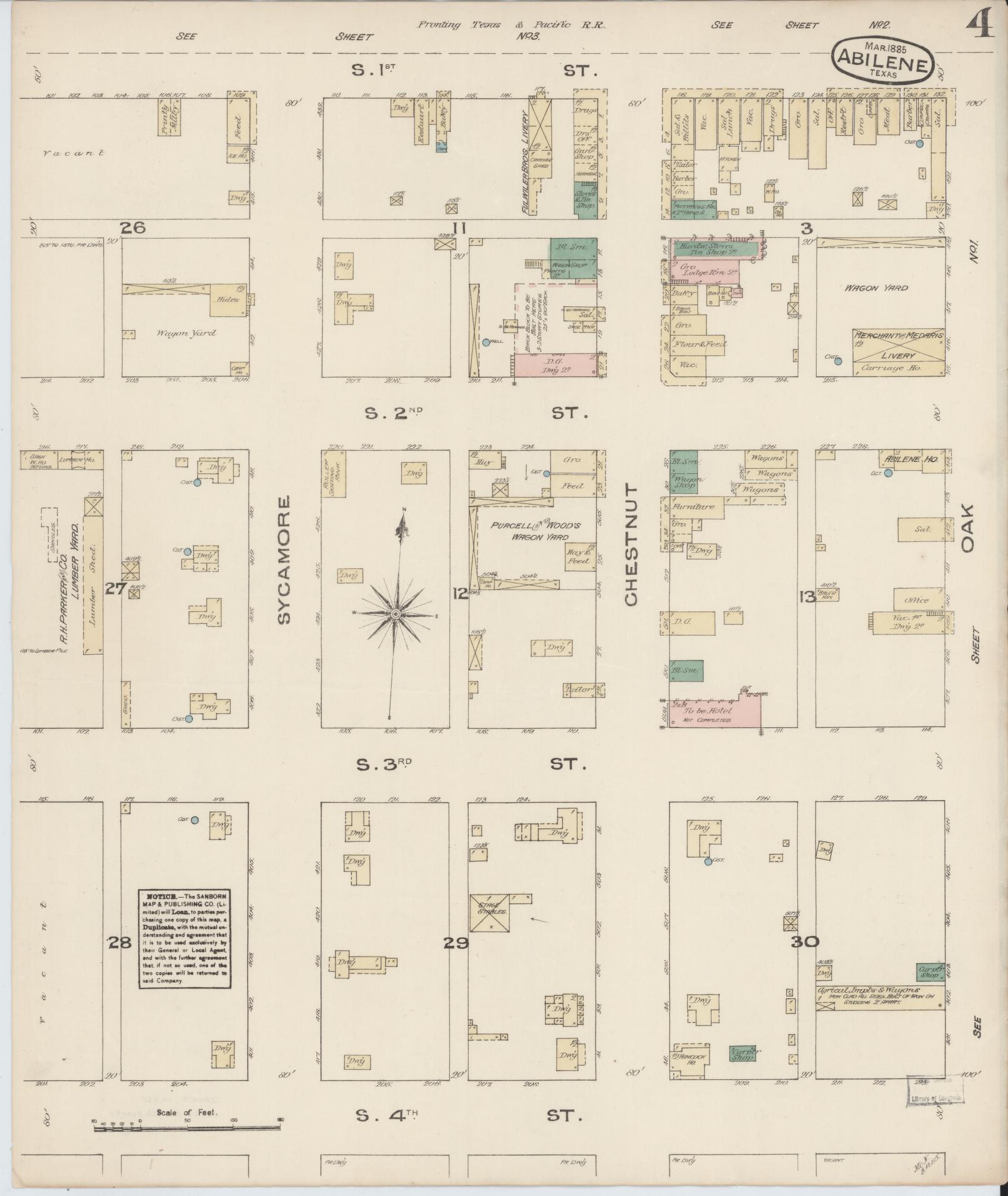 Sanborn Fire Insurance Map from Abilene, Taylor County, Texas (1885), Sheet #0004 - Historic Sanborn Fire Insurance Map Print, vintage old map wall art, antique decor, genealogy gift, Texas Texas map