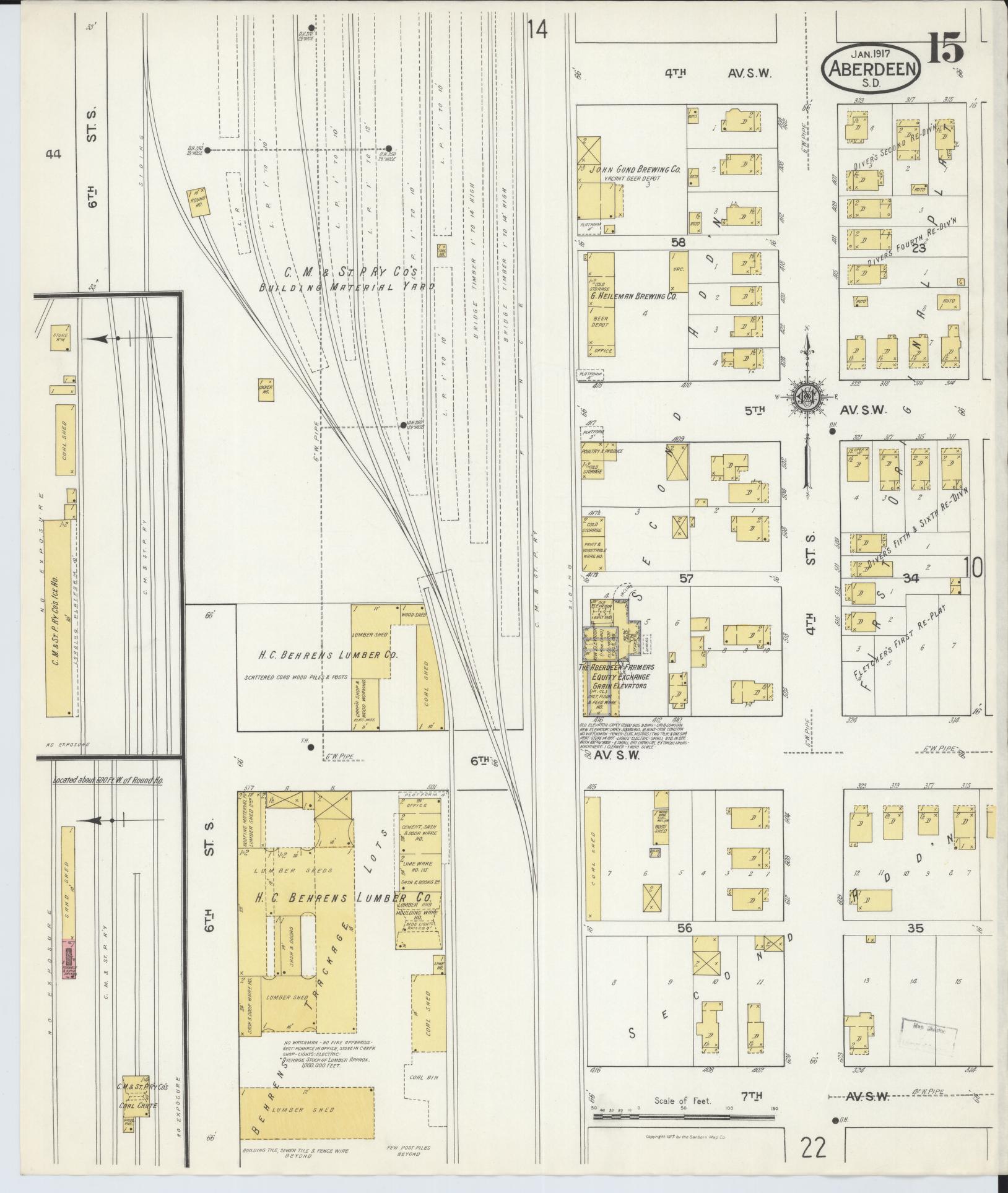 Sanborn Fire Insurance Map from Aberdeen, Brown County, South Dakota (1917), Sheet #0015 - Complete Map Set gallery image, historic Sanborn map, vintage wall art, South Dakota South Dakota