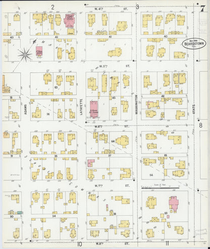 Sanborn Fire Insurance Map from Beardstown, Cass County, Illinois (1900), Sheet #0007 - Historic Sanborn Fire Insurance Map Print, vintage old map wall art, antique decor, genealogy gift, Illinois Illinois map